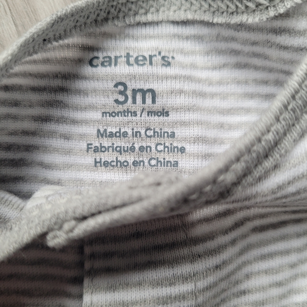 Carters Infant Boys Gray Striped Monkey Shortie Romper Baby Bodysuit Outfit - Picture 5 of 9